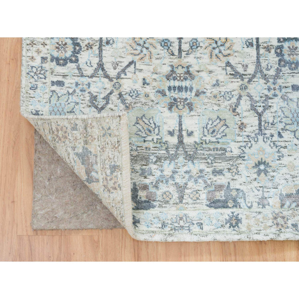 Ivory Tabriz Vase Design Silk With Wool Hand Knotted XL Runner Rug, 2'6"x18'2"