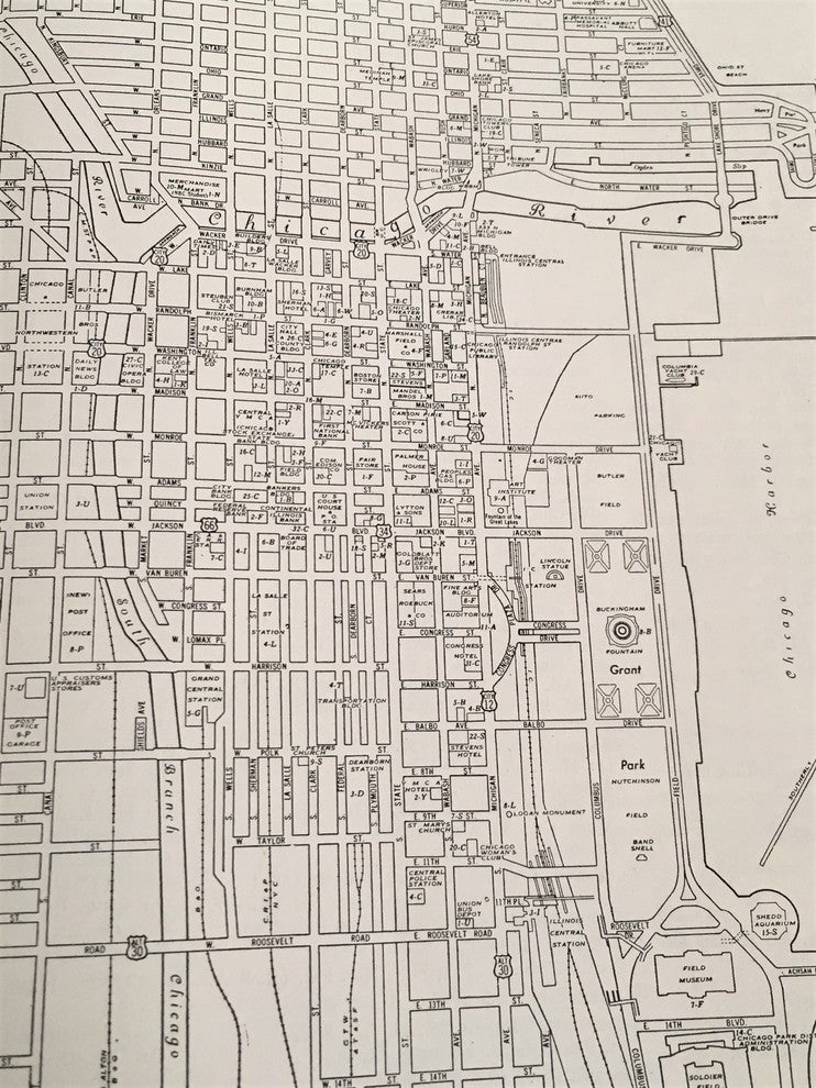 Vintage Chicago, Illinois Map, Framed Original Chicago Map- Authentic 1940s