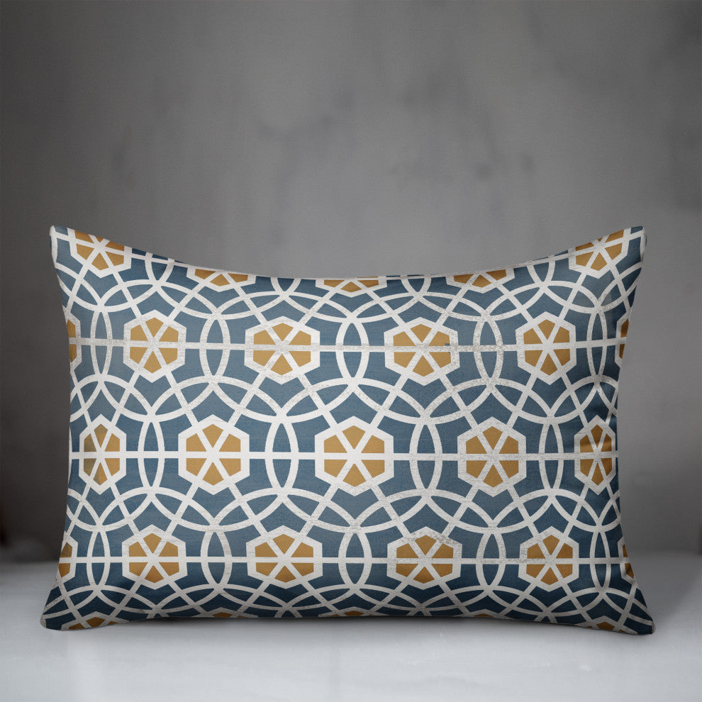 Blue and Yellow Circle Hex 14x20 Spun Poly Pillow