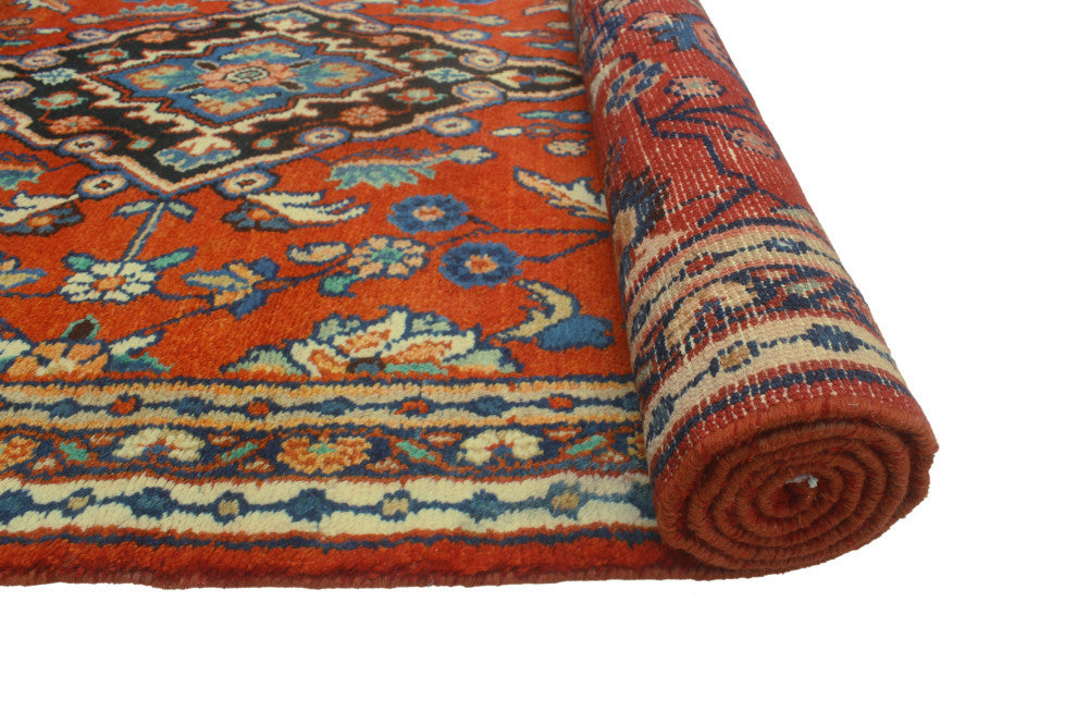 Fine Vintage Distressed Diamond Rust/Charcoal Runner, 3'8x10'6