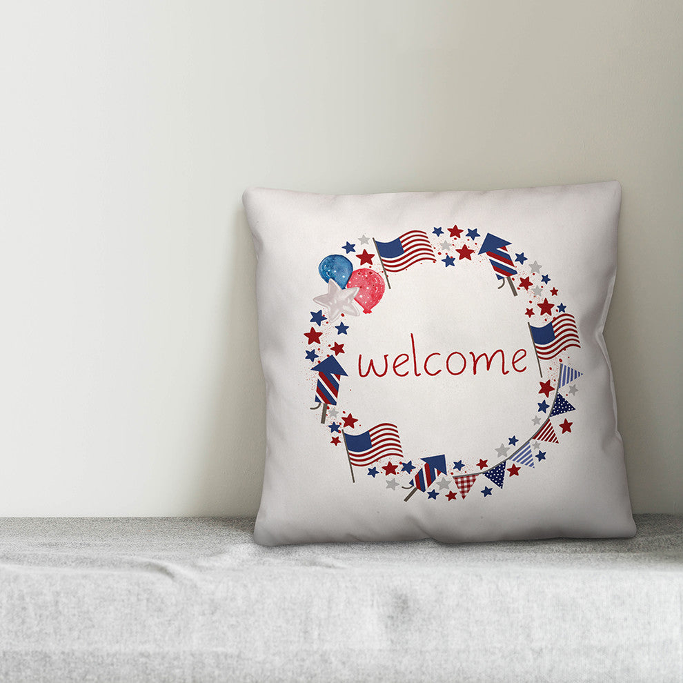 Patriotic Welcome Wreath Spun Poly Pillow, 18"x18"