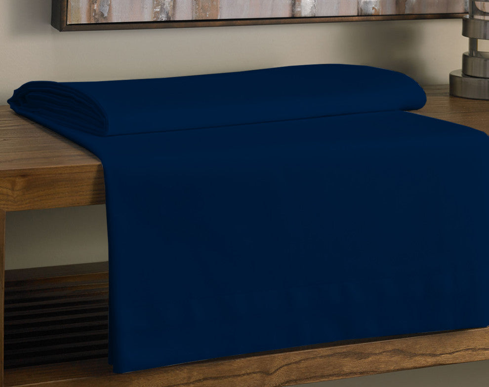 Organic Cotton Sateen Wrinkle Resistant Flat Sheet, Navy Blue, King