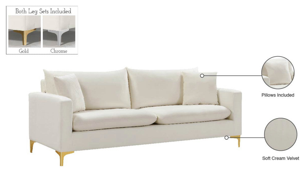 Naomi Velvet Upholstered Sofa, Cream