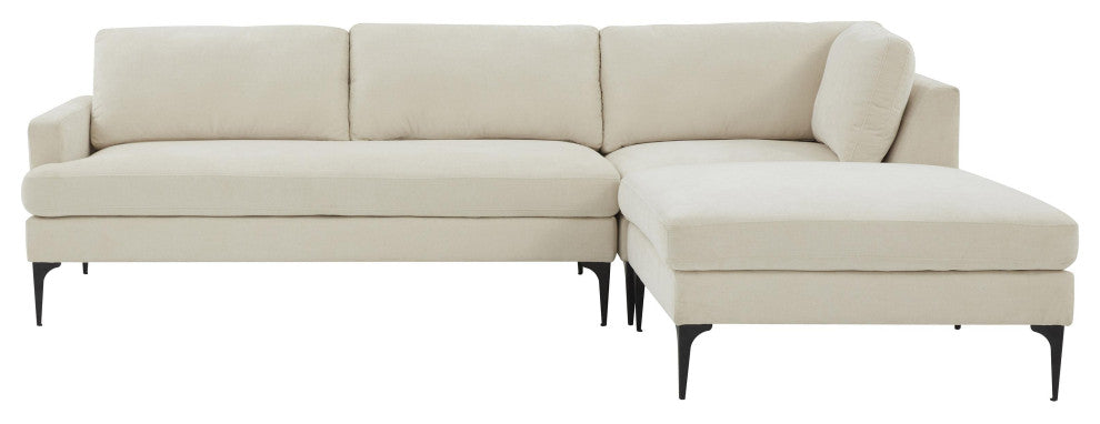 Serena Cream Velvet Right Arm Facing Chaise Sectional With Black Legs
