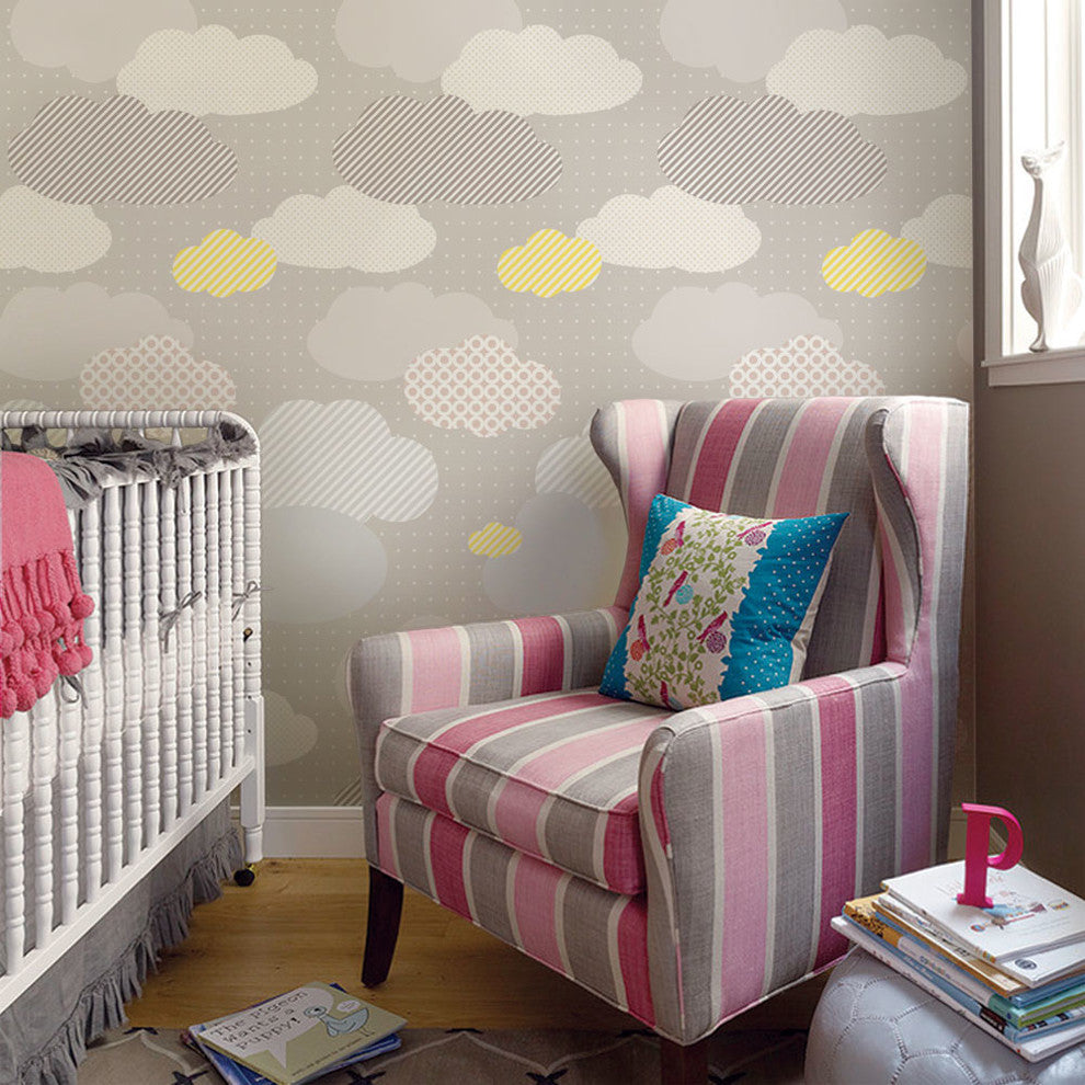 Clouds Peel and Stick Vinyl Wallpaper , Gray, 24"w X 108"h