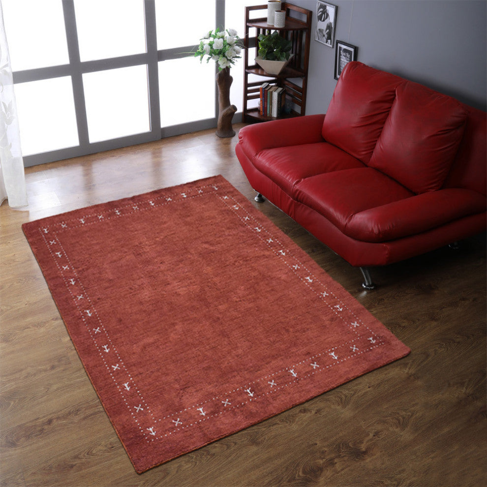 HAND KNOTTED LOOM SILK AREA RUGS-6'x9',Rectangle,Dark Orange,Contemporary
