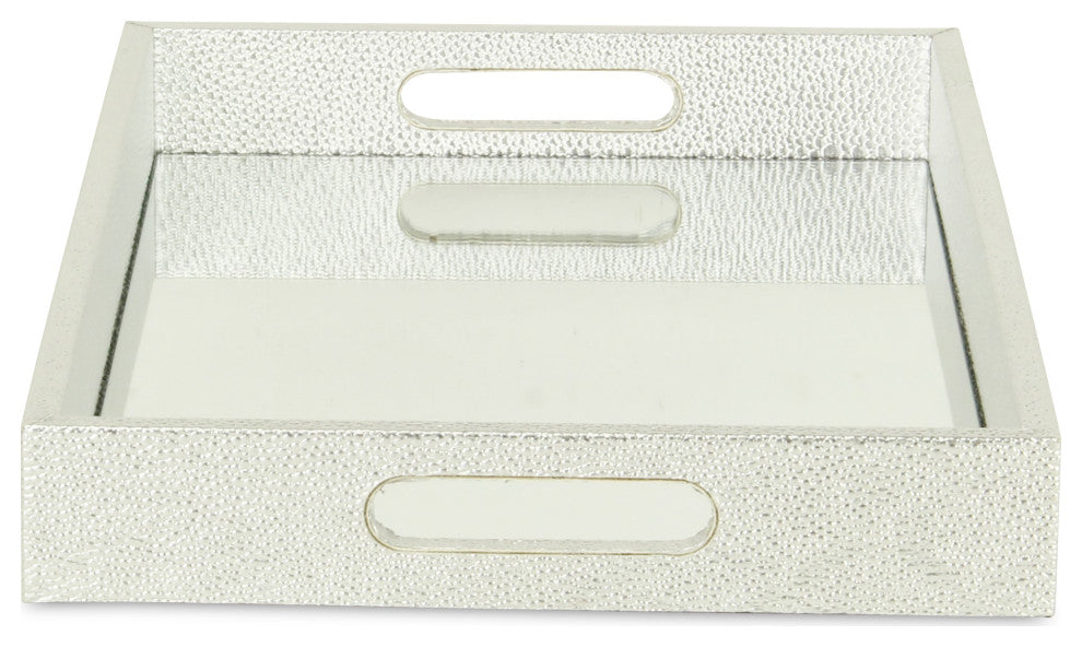 Labai Faux Shagreen, Mirrored Tray, Silver