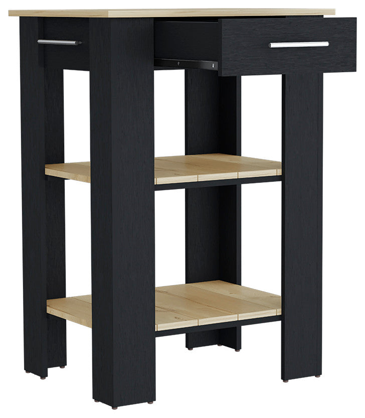 Kitchen Island 23 Inches Dozza, Kitchen, Black / Light Oak