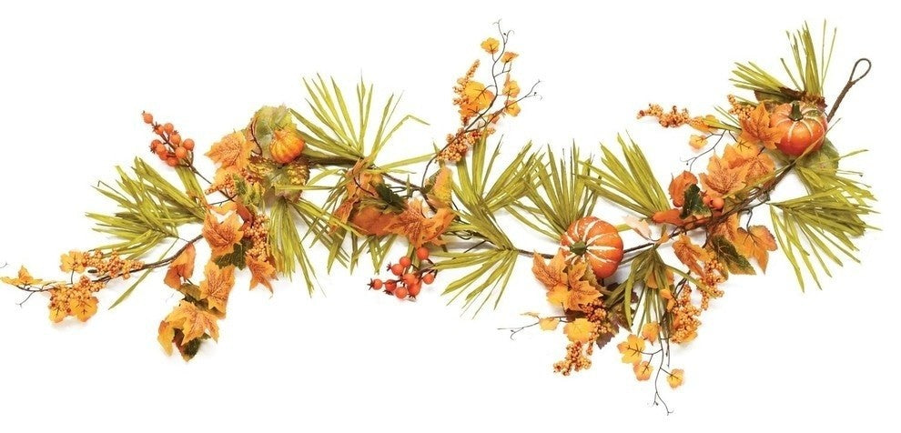 5' Autumn Harvest Pumpkins Berries Leaves and Grass Garland