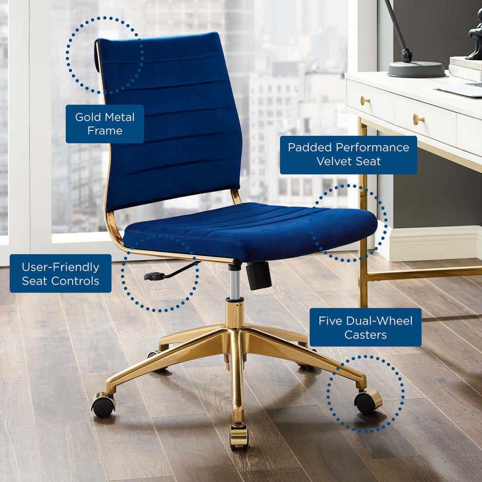 Computer Work Desk Chair, Velvet, Blue Navy, Modern, Home Business Office