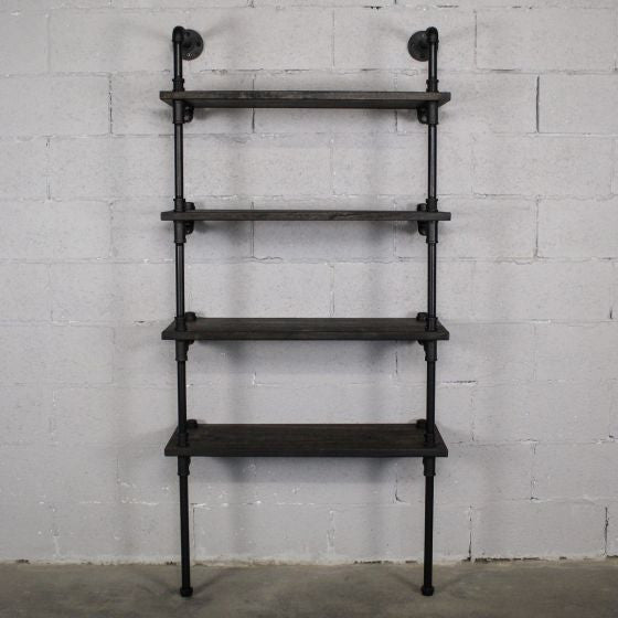 Sacramento Industrial 33" 4-Tier Bookcase, Black Steel/Dark Brown Wood