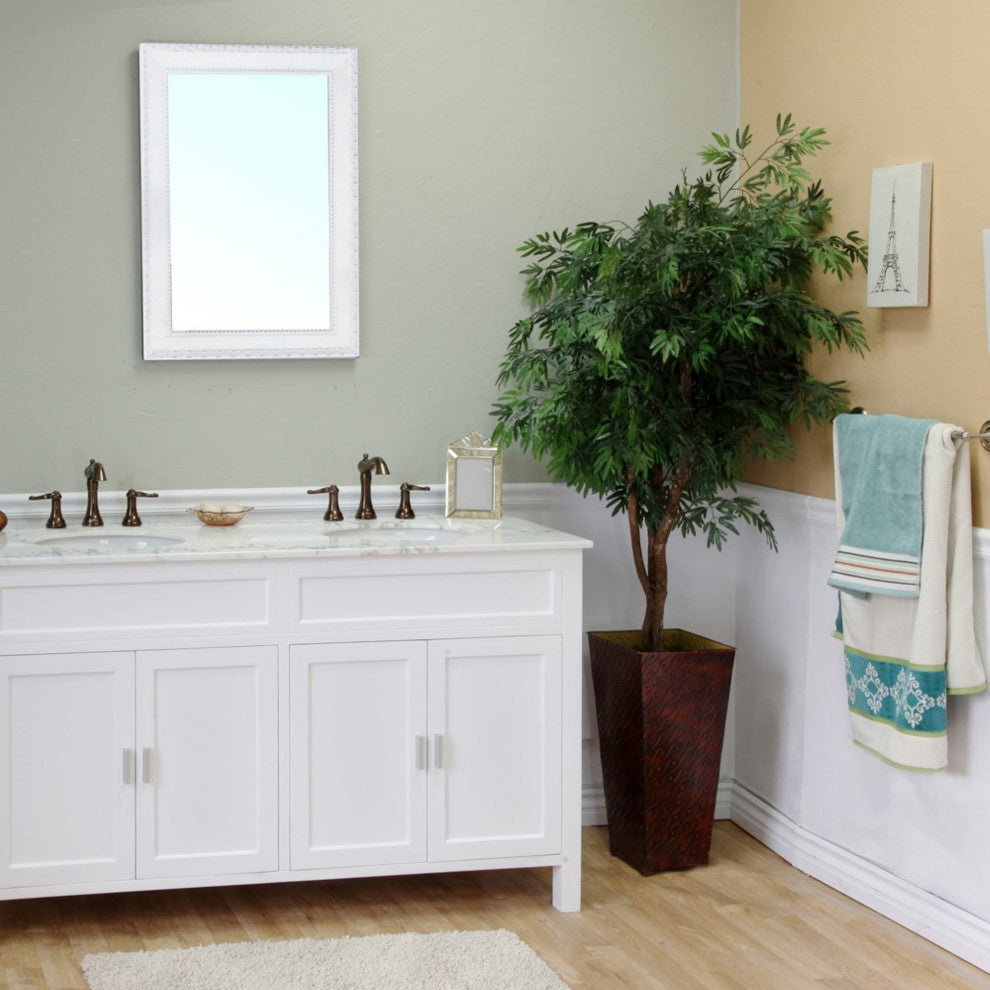 60" Double Sink Vanity-Wood-White