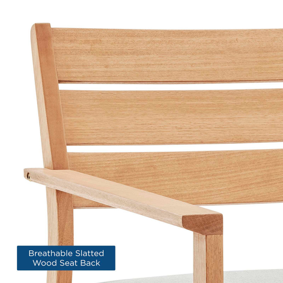 Lounge Chair Armchair, Wood, Brown Natural Taupe Gray, Modern, Outdoor Patio
