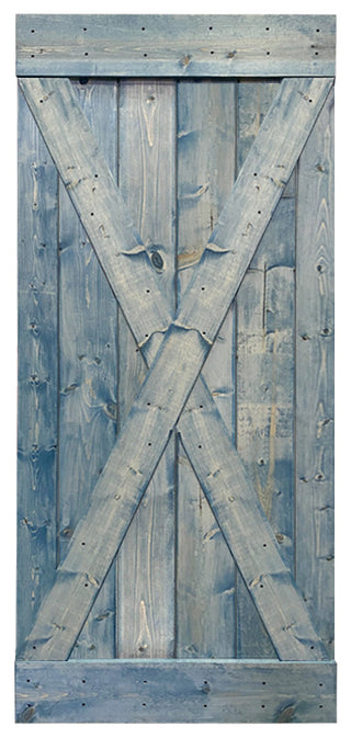Stained Solid Pine Wood Sliding Barn Door, Denim Blue, 38"x84", X Series