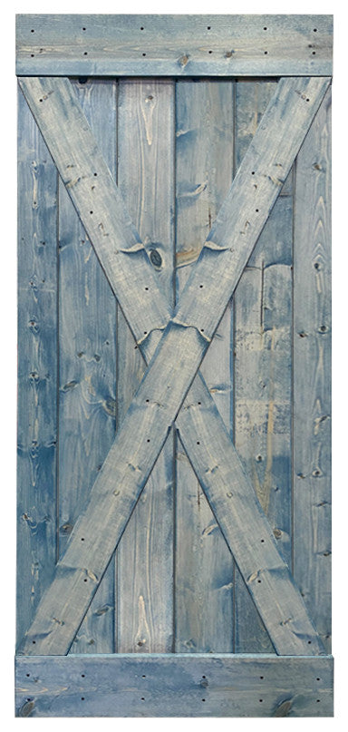 Stained Solid Pine Wood Sliding Barn Door, Denim Blue, 38"x84", X Series