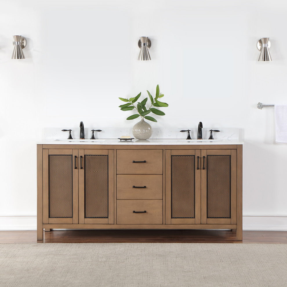 Hadiya Brown Pine Bathroom Vanity Set, 72", Without Mirror