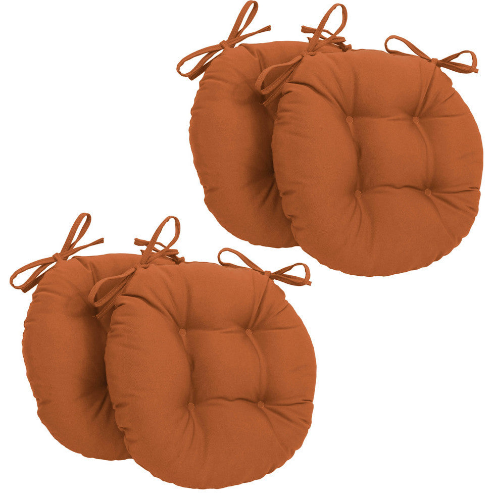 16" Solid Twill Round Tufted Chair Cushions, Set of 4, Spice