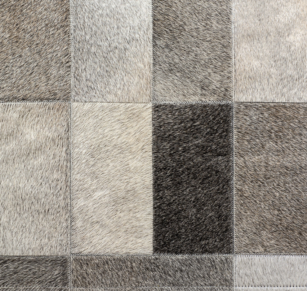 Cowhide Patchwork Rug, Daedalus, Ashen, 6'x9'