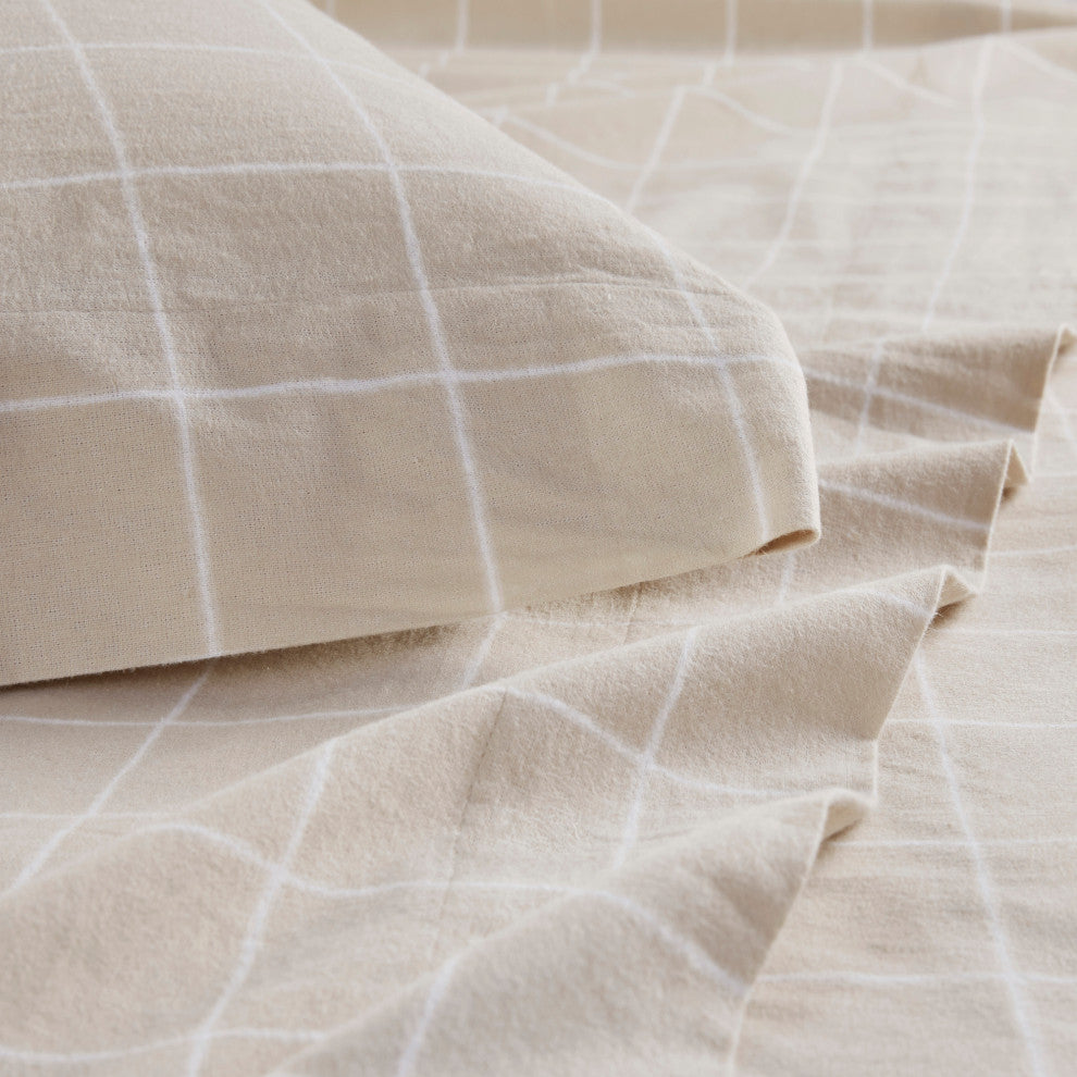 Beautyrest Oversized Flannel 4 Piece Sheet Set, Beige Windowpane