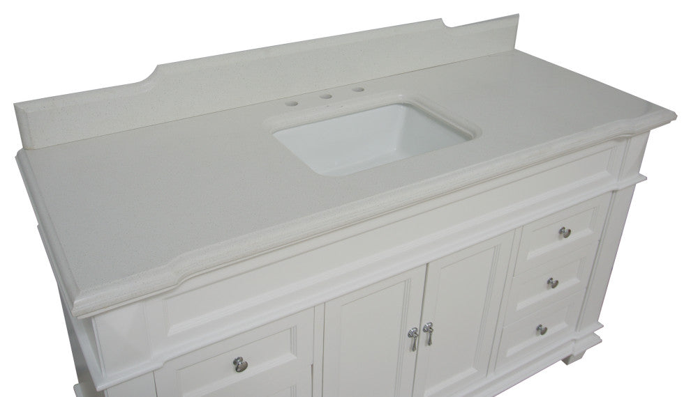 Elizabeth 60" Bathroom Vanity, Base: White, Top: Quartz, Single Vanity