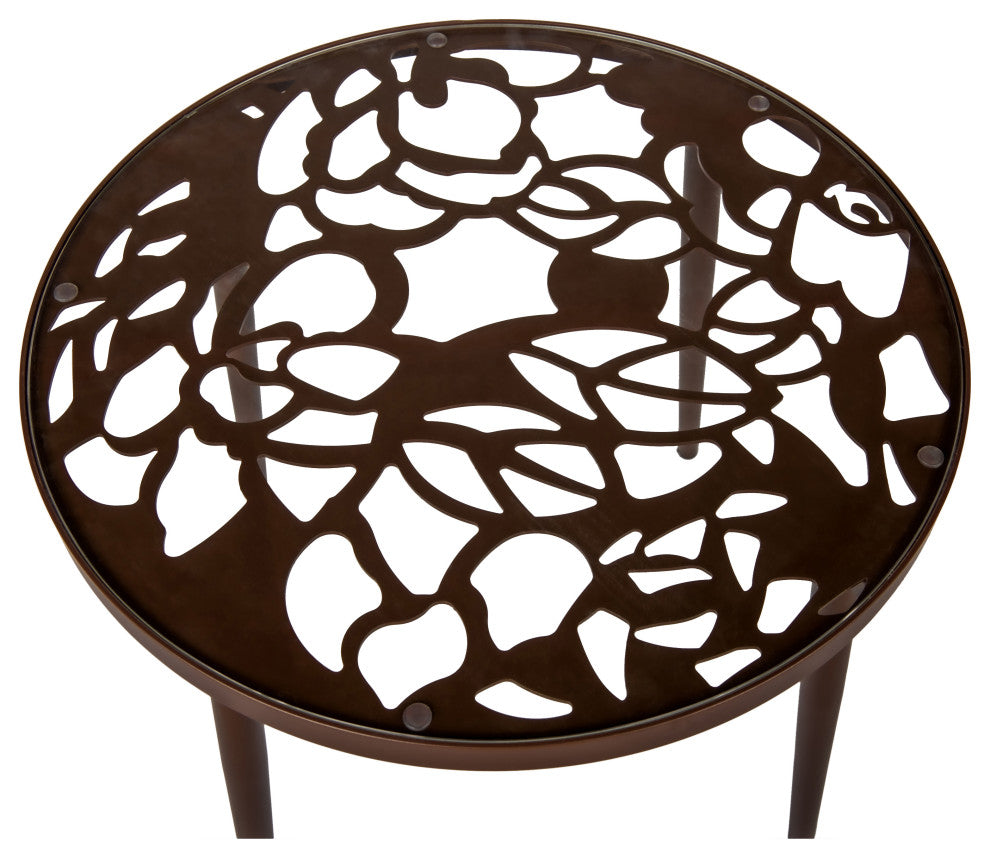 LeisureMod Devon Aluminum Patio Dining Set With Table and 2 Armchairs, Brown