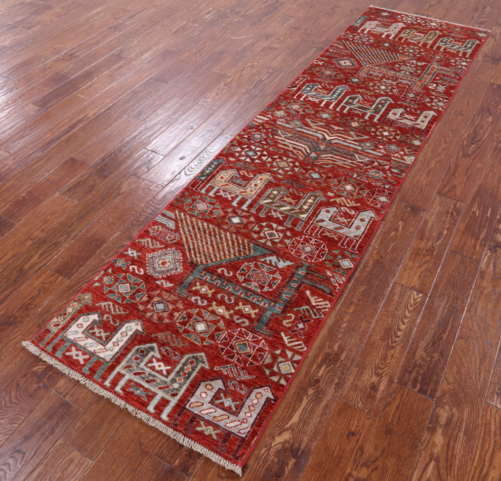 Tribal Persian Gabbeh Hand-Knotted Runner Rug 2' 7" X 9' 9" Q9589