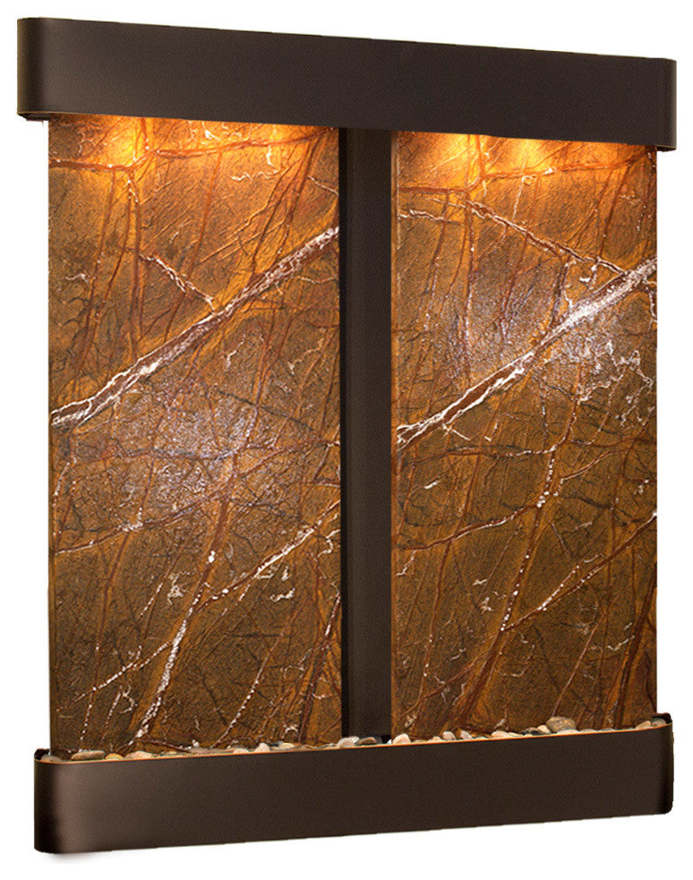 Cottonwood Falls Water Fountain, Brown Marble, Blackened Copper, Round
