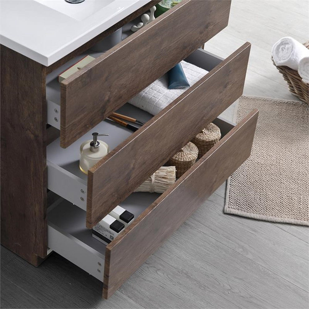 Fresca Lazzaro 36" Modern Wood Bathroom Cabinet with Integrated Sink in Brown