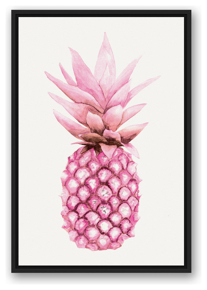 Watercolor Pink Pineapple 20x30 Black Floating Framed Canvas