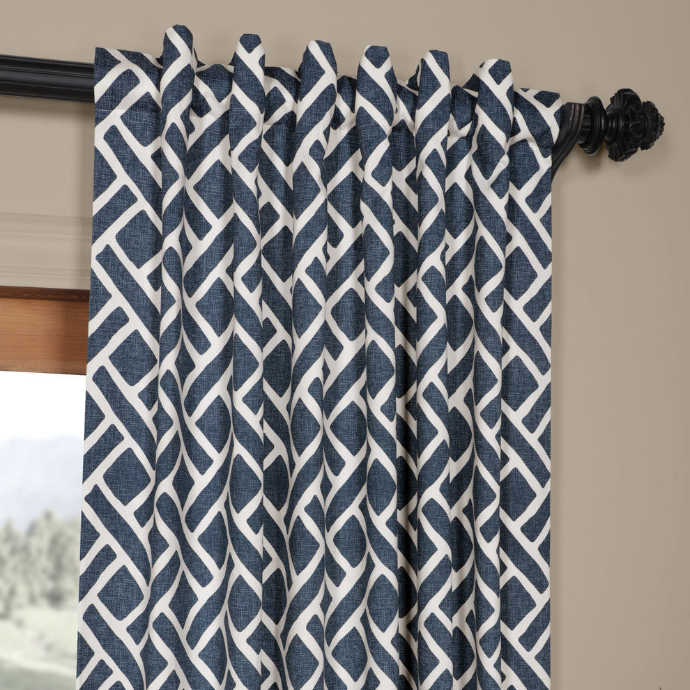 Martinique Printed Cotton Curtain Single Panel, Blue, 50"x84"