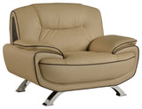 47" Beige and Silver Leather Match Arm Chair