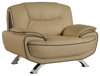 47" Beige and Silver Leather Match Arm Chair