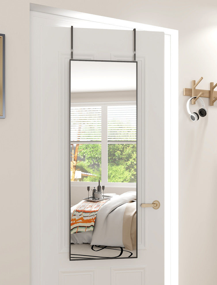 Easly Rectangular Aluminum Alloy Framed Wall Mirror Door Mirror, Black, 16x50