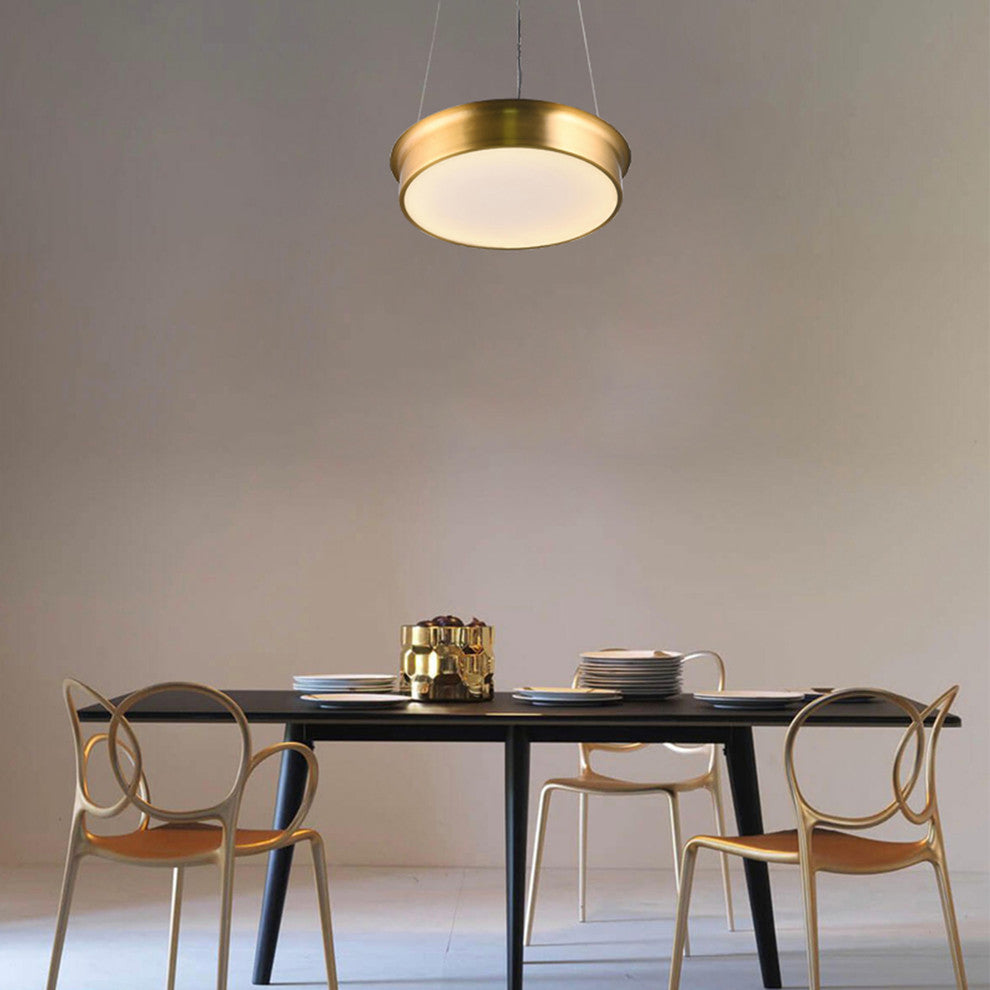 Copper Steel Drum Shade LED Light Fixture With Acrylic Bottom Cover