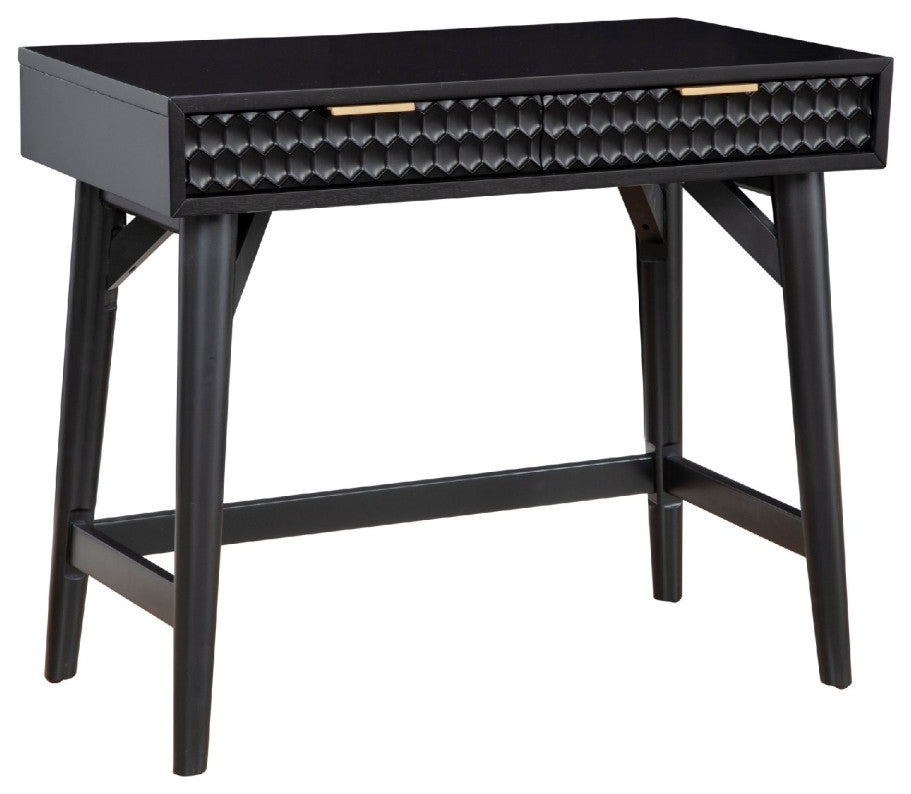 Writing Desk with 2 Drawers and Wooden Frame, Black