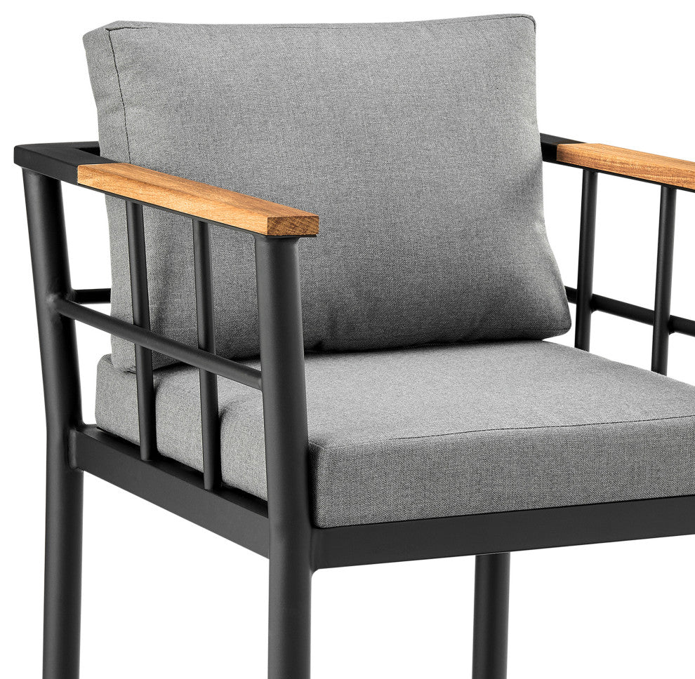 Orlando Outdoor Stool, Aluminum/Teak With Gray Cushions, Bar Height