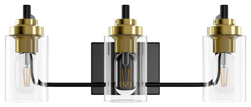 Industrial Metallic Cylinder Transparent Glass Shade Vanity Lighting, 3-Light
