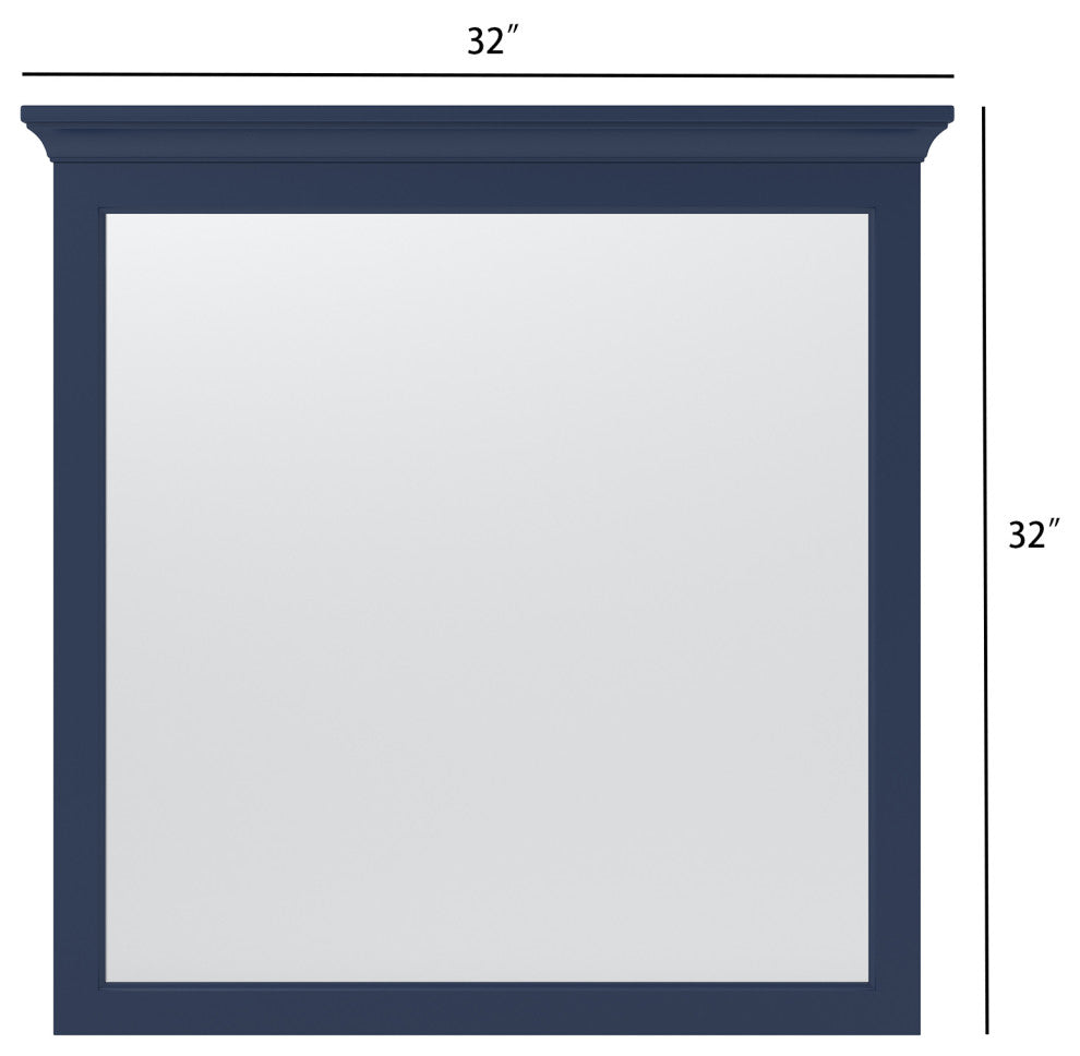 Framed Wall Mounted Bathroom Mirror, Blue;, 32" X 32"