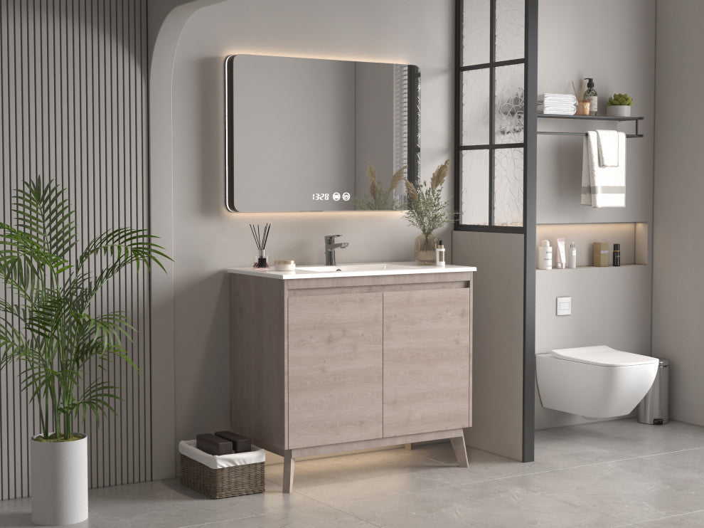36" Modern Style Light Oak Wood Finish Zaren Single Sink Bathroom Vanity