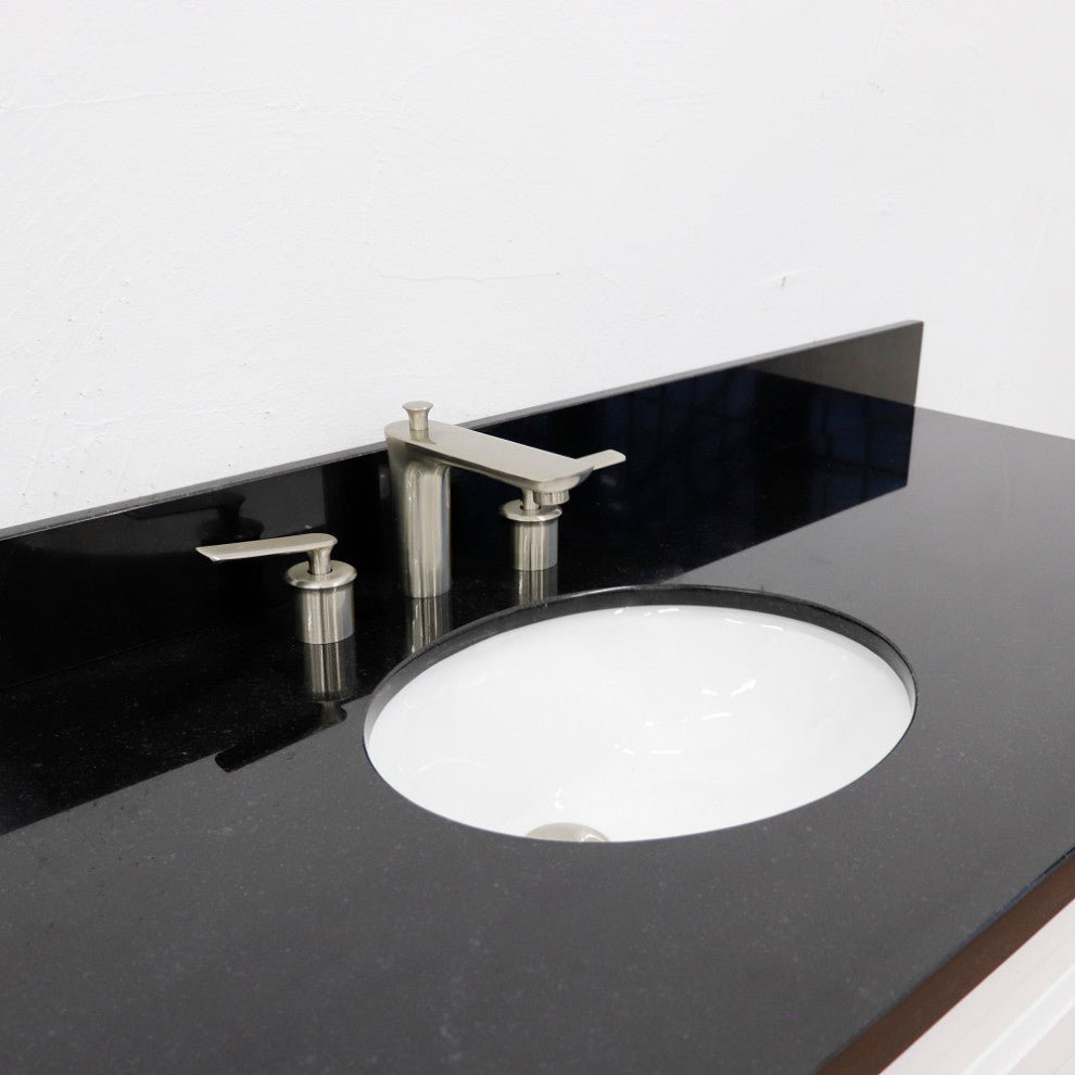 61" Single Sink Vanity, White Finish And Black Galaxy Granite And Oval Sink