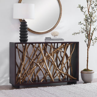 Uttermost Teak Maze Console table