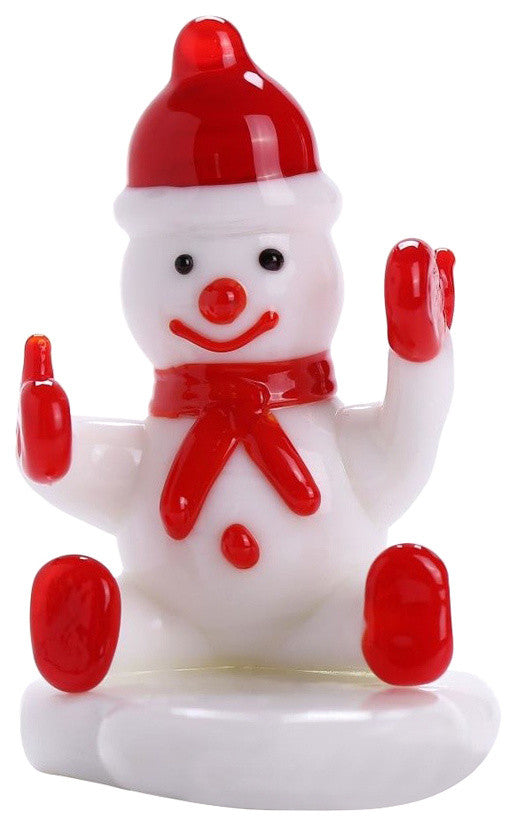 Murano Christmas Winter Decorative Glass Snowman Figurine, Red