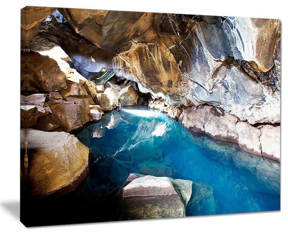 "Cave With Geothermal Hot Water" Modern Beach Canvas Art Print, 40"x30"