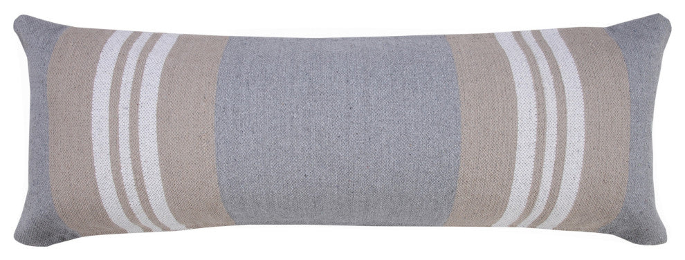 Classic Coastal Club Beige Double Striped 14" x 36" Lumbar Throw Pillow