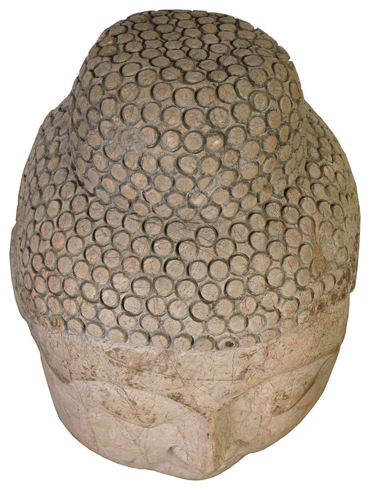 Consigned 14" Antique Chinese Carved Stone Buddha Head Statue