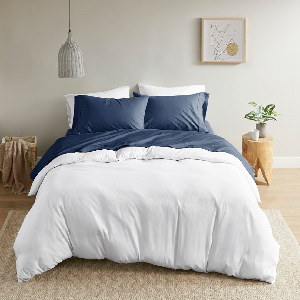 Madison Park Peached Percale Cotton Peached Percale Sheet Set, Navy