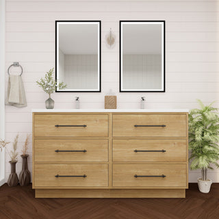 Victoria 60" Double Sink Solid Wood Bath Vanity, Oak