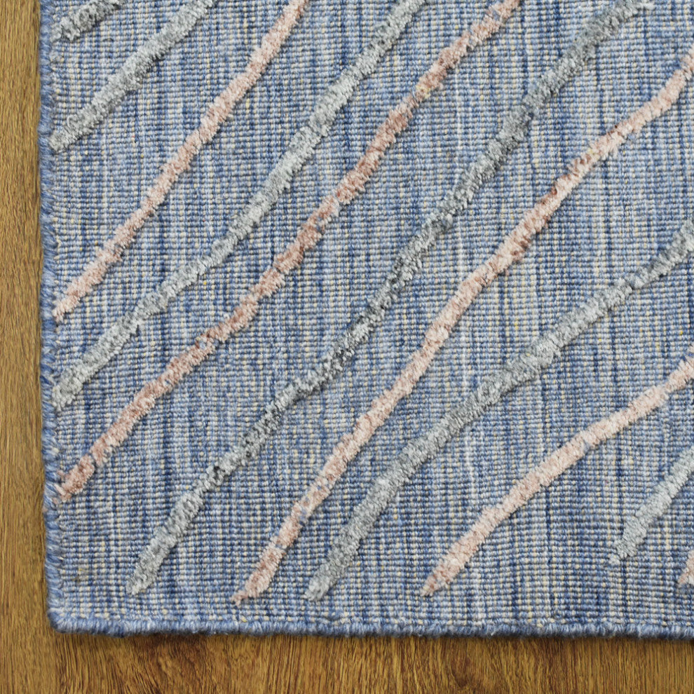 HAND WOVEN FLAT WEAVE KILIM POLYESTER RUGS -Rectangle,Blue Multicolor,Abstract, [Rectangle] 5'x8'