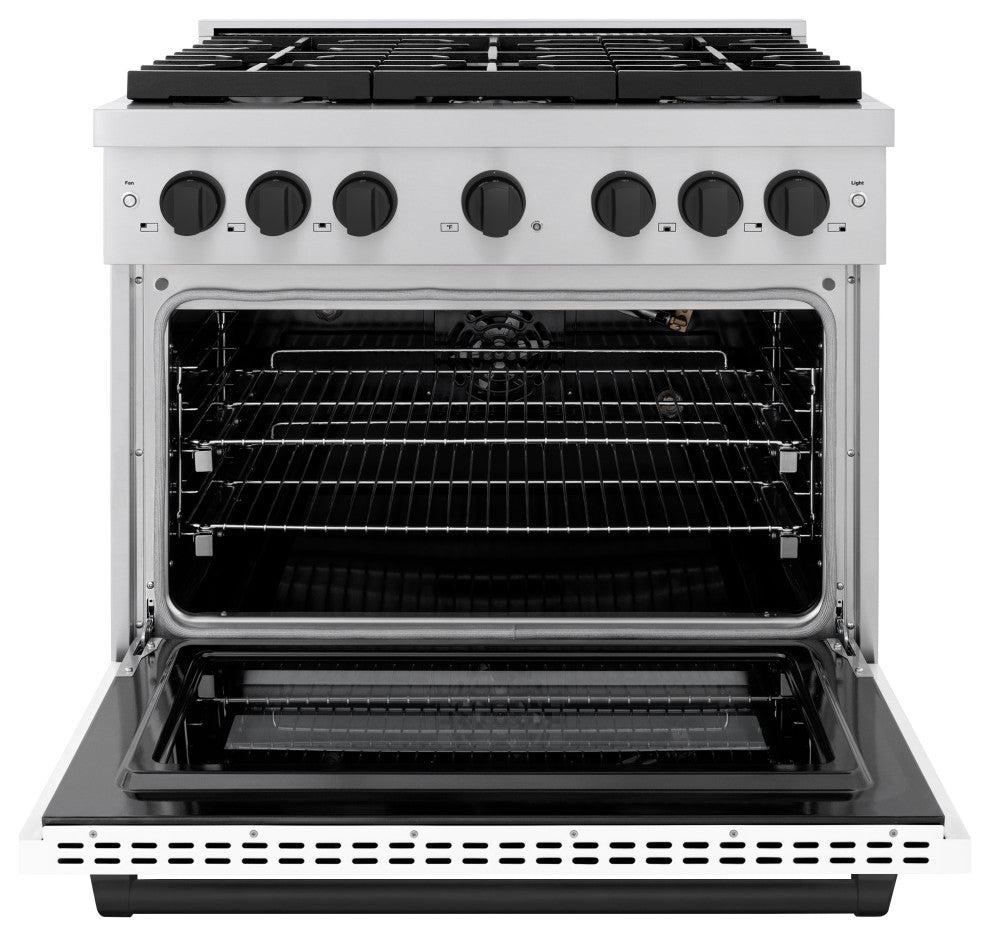 ZLINE 36" Gas Range, Stainless With White Matte and Matte Black SGRZ-WM-36-MB