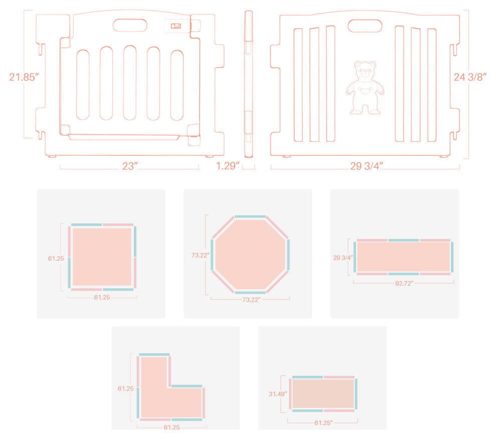 Kidzone Interactive Baby Playpen 8 Panel Safety Gate ASTM Certified, Light Pink